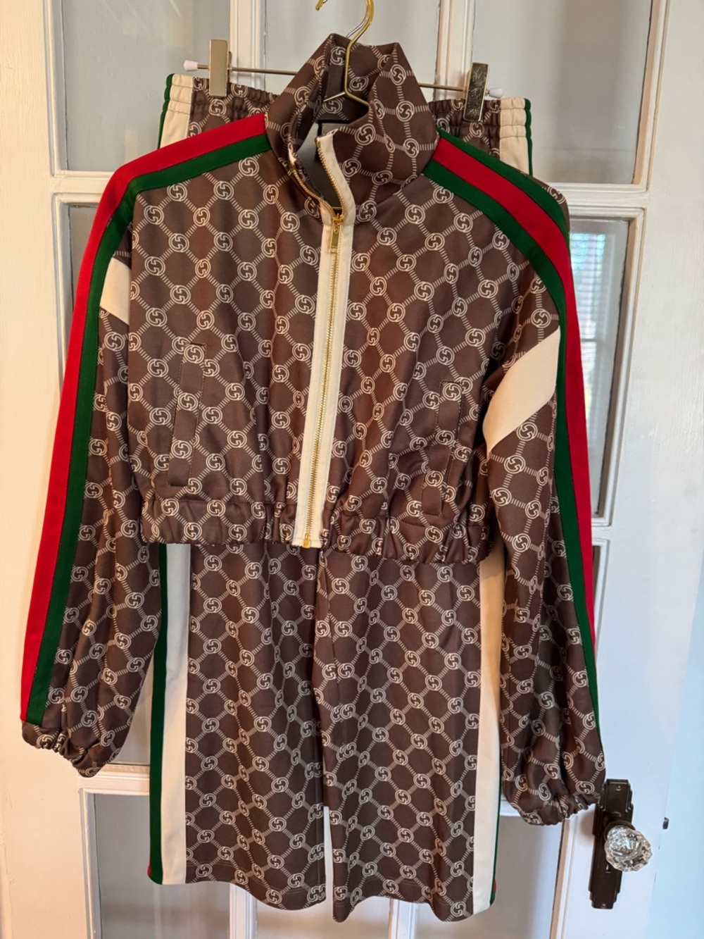 GUCCI Logo-Print Track Jacket with Red & Green Stripe Women's Small